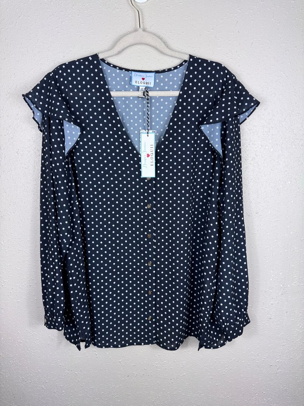 NWT Draper James X Eloquii Polka Dot Ruffle Sleeve Top Size 20
